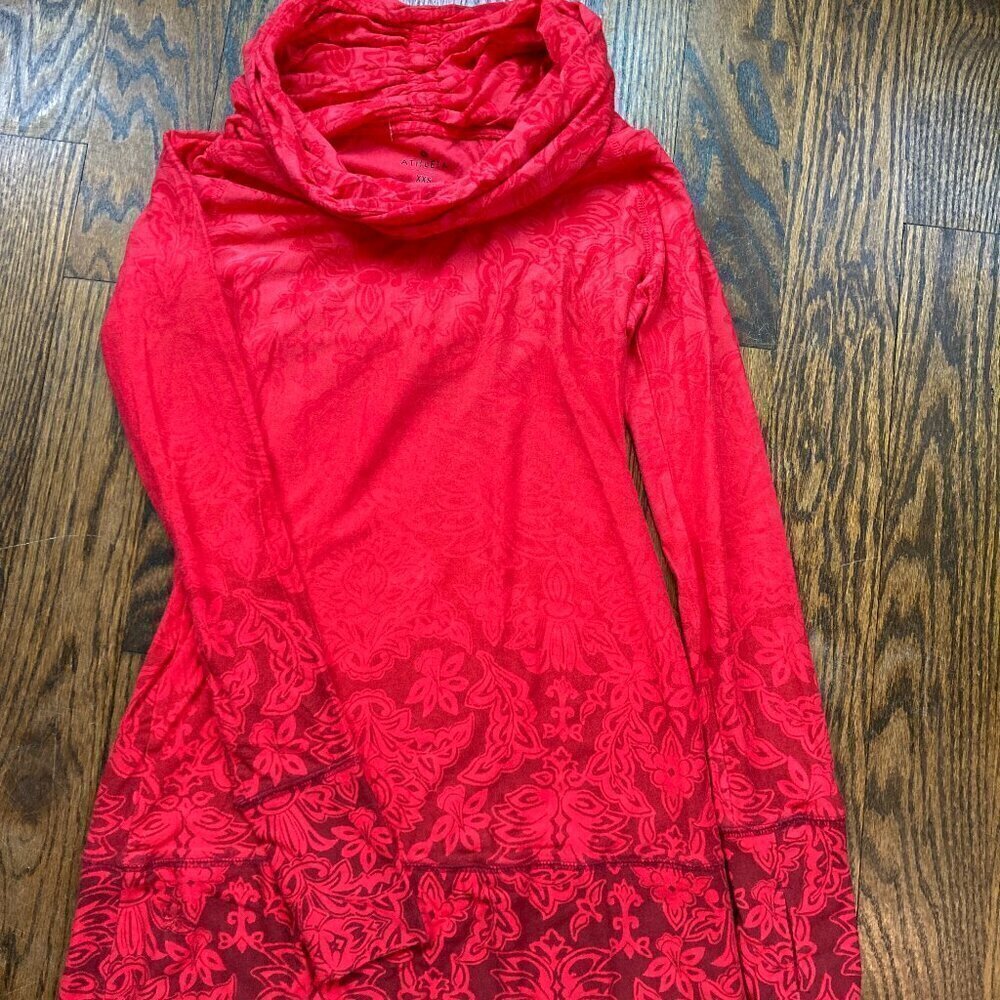 ATHLETA NADI /ROUCHED TIE COWL NECK/ TUNIC / L/SLEEVE /OMBRE FLORAL TOP SIZE XXS
